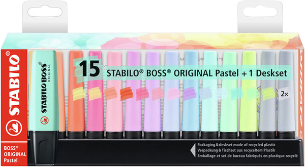 STABILO BOSS ORIGINAL Pastel - Markeerstift - 15 Stuks Deskset