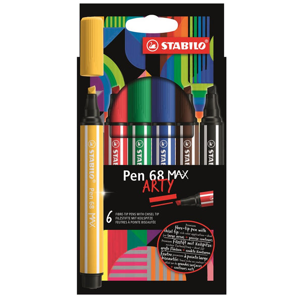 STABILO Pen 68 MAX ARTY - Viltstift Met Dikke Beitelpunt - Set 6 Stuks