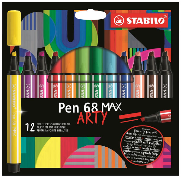 STABILO Pen 68 MAX ARTY - Viltstift Met Dikke Beitelpunt - Set 12 Stuks