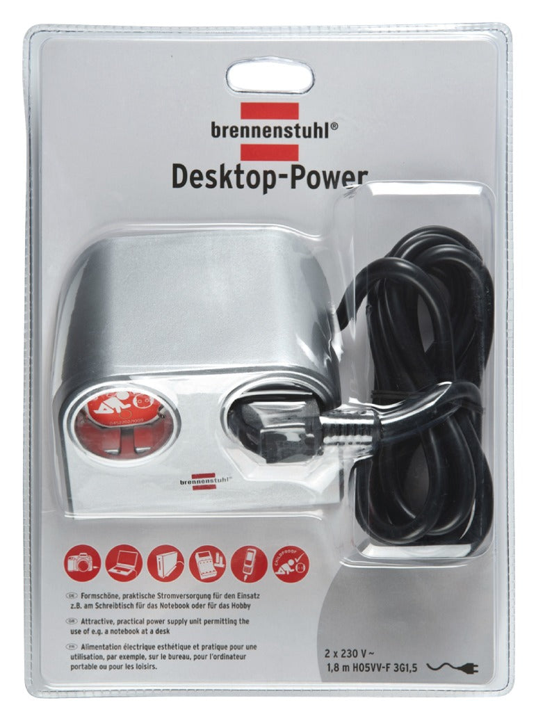 Brennenstuhl 1153540 Stekkerdoos Desktop-power 2-wegs 1.80 M Zilver