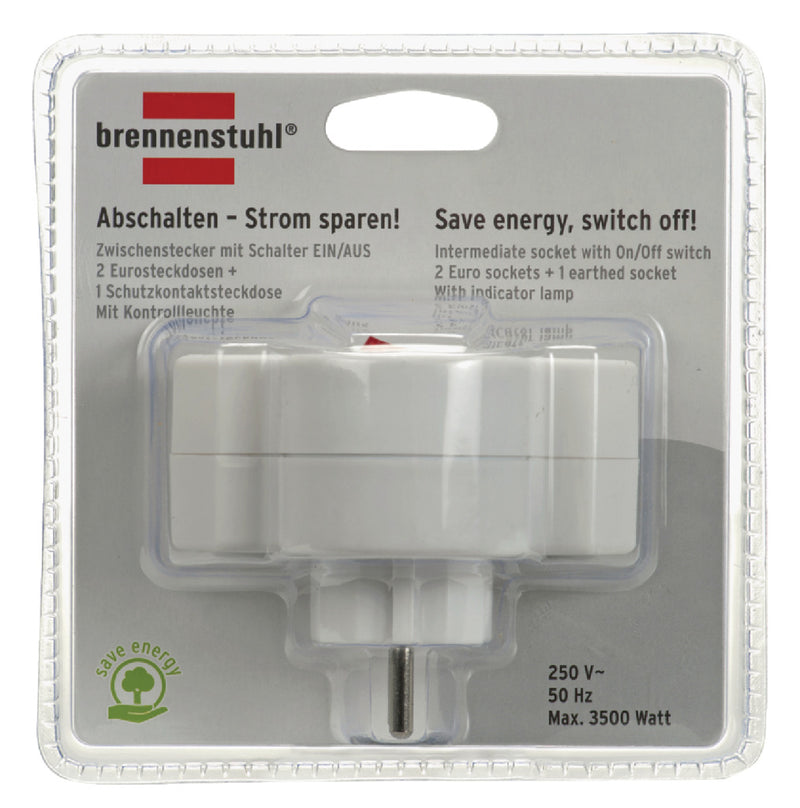 Brennenstuhl BN-1508100 Stopcontact Splitter Aan / Uit-schakelaar 1 X Schuko / 2 X Euro Wit