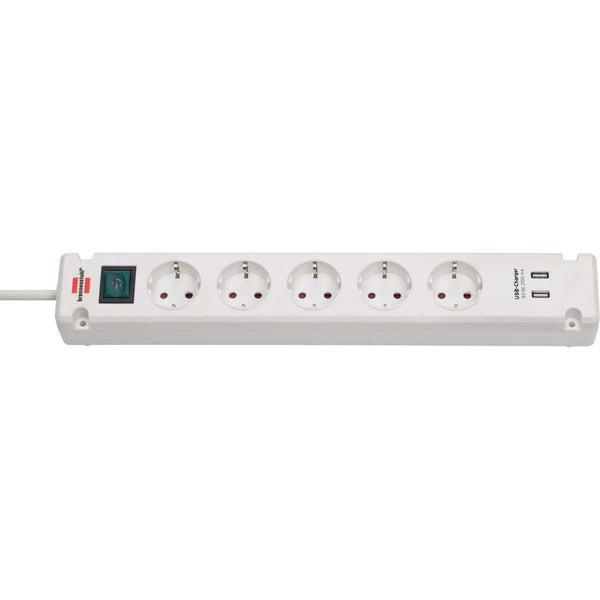 Brennenstuhl Bremounta 5-weg Stekkerdoos + 2 USB Poorten Wit 3M H05VV-F 3G1.5