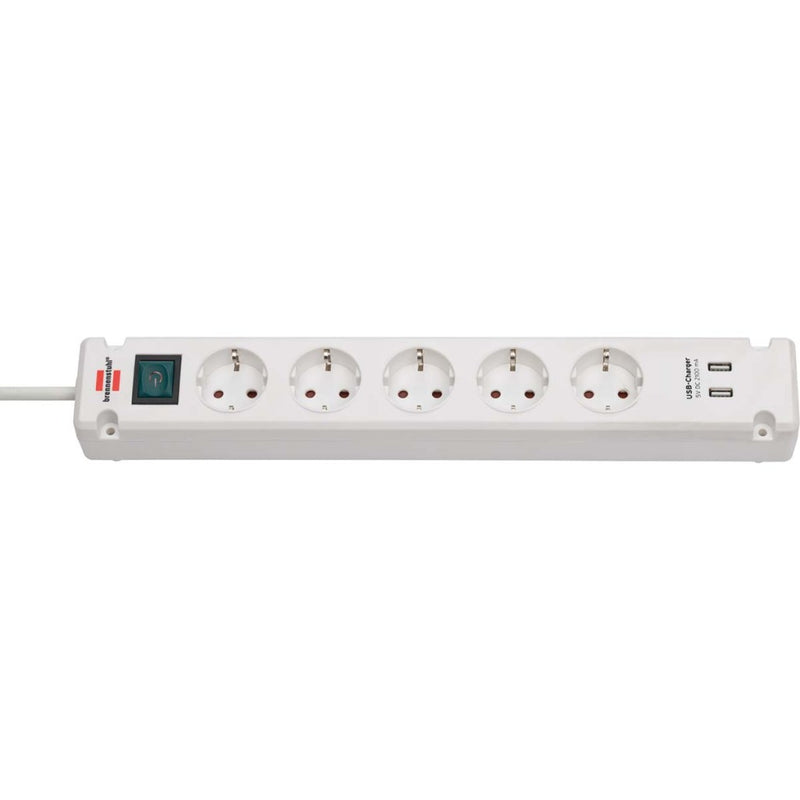 Brennenstuhl Bremounta 5-weg Stekkerdoos + 2 USB Poorten Wit 3M H05VV-F 3G1.5