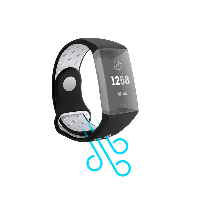 Hama Sportpolsband Voor Fitbit Charge 3/4 Ademend Horlogebandje Zwart/grijs