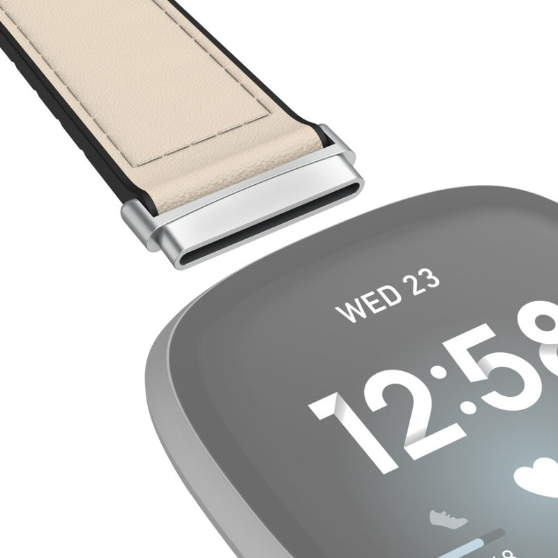 Hama Polsband Voor Fitbit Versa 3/Sense Horlogebandje Van Leer En Silic. Wit