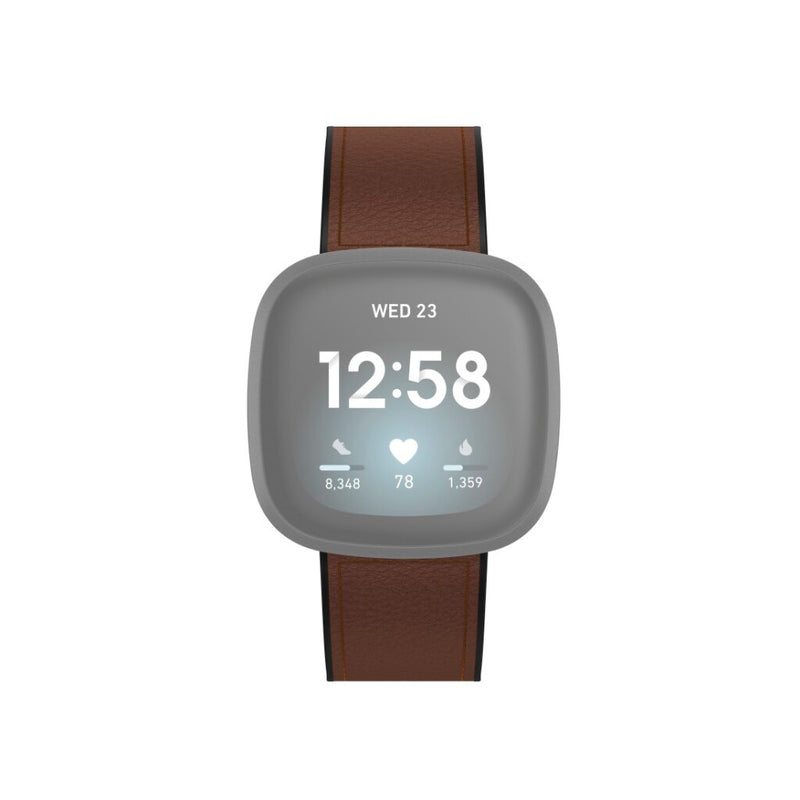 Hama Polsband Voor Fitbit Versa 3/Sense Horlogebandje Van Leer En Silic. Bruin