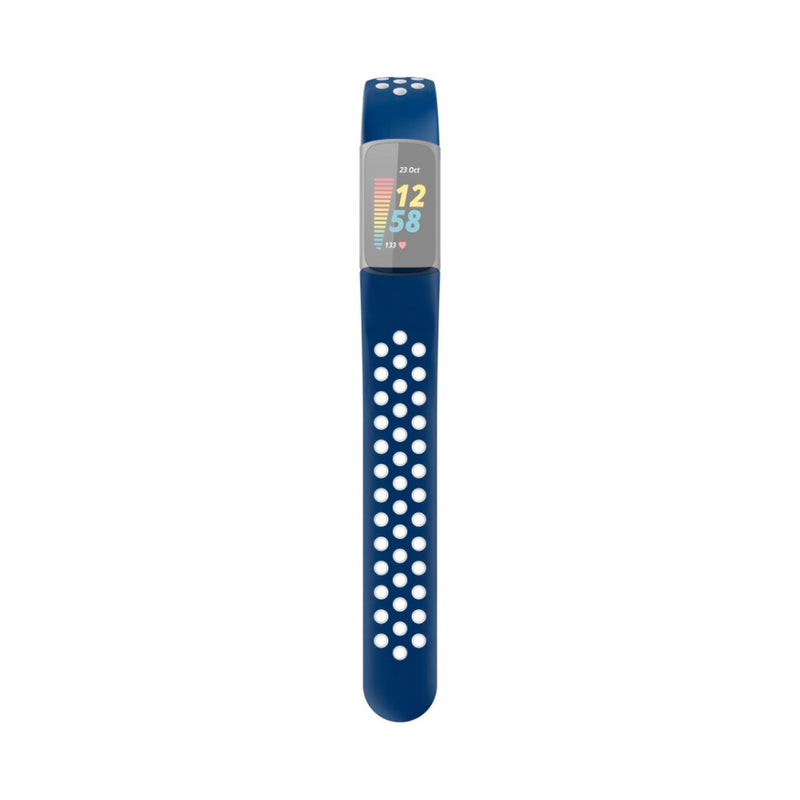 Hama Sportpolsband Voor Fitbit Charge 5 Ademend Horlogebandje D.blauw/grijs