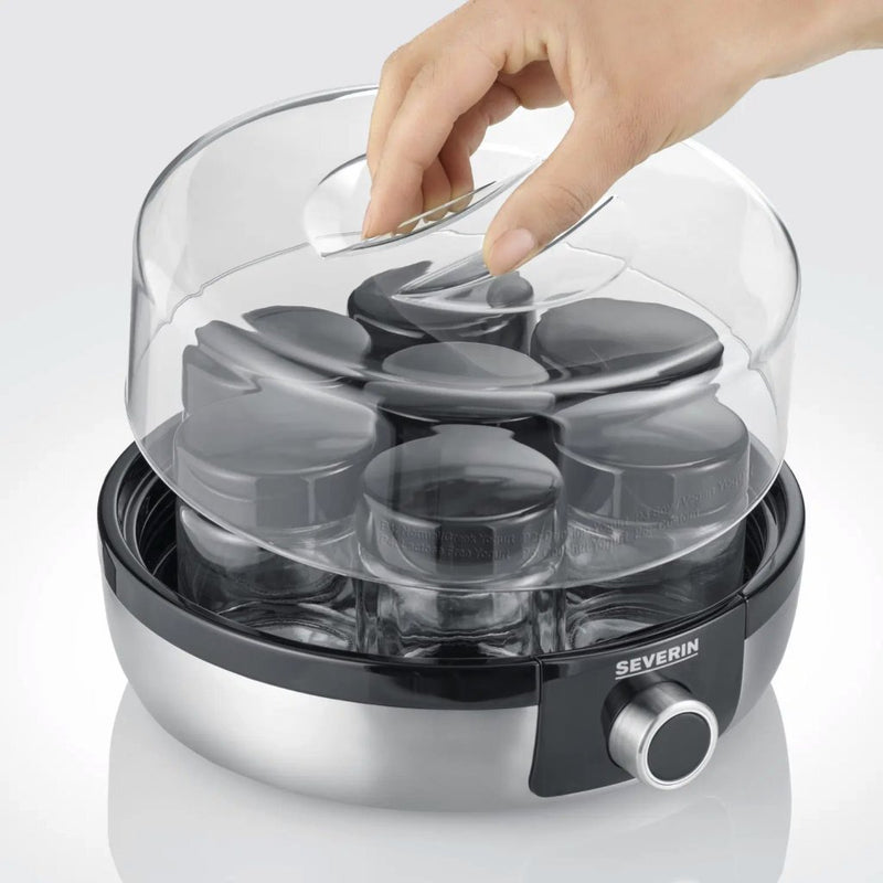 Severin JG3521 Yoghurtmaker 7 Serveerglazen Geborsteld RVS/Zwart