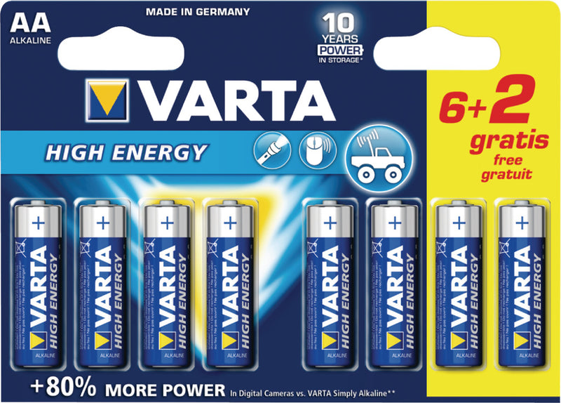 Varta 4906 so Batterij Alkaline Aa/lr6 1.5 V High Energy 6+2-blister