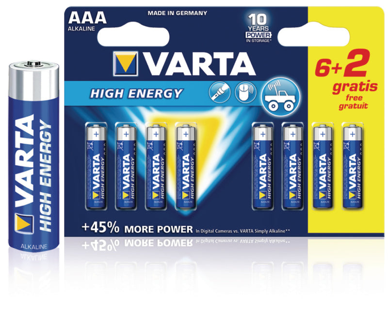 Varta 4903 so Batterij Alkaline Aaa/lr03 1.5 V High Energy 6+2-blister