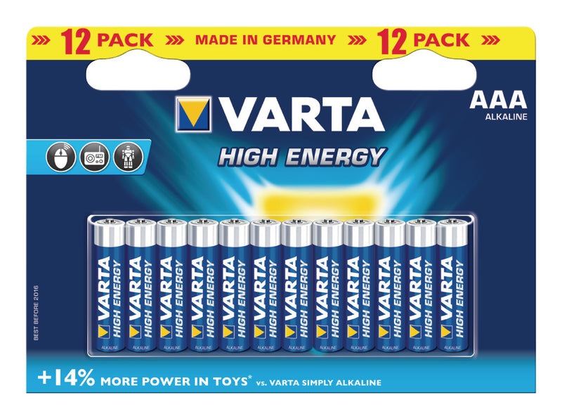 Varta 4903-12b Battery Alkaline Aaa/lr03 1.5 V High Energy 12 Pack