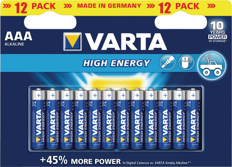 Varta 4903-12b Battery Alkaline Aaa/lr03 1.5 V High Energy 12 Pack