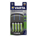 Varta Plug Batterij-Oplader met LED-Verlichting + 4 AA Batterijen Zwart