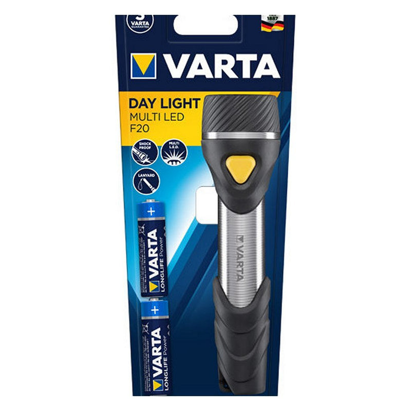 Varta 16632101421 Day Light LED Zaklamp + 2x AA Batterijen Zwart/Zilver