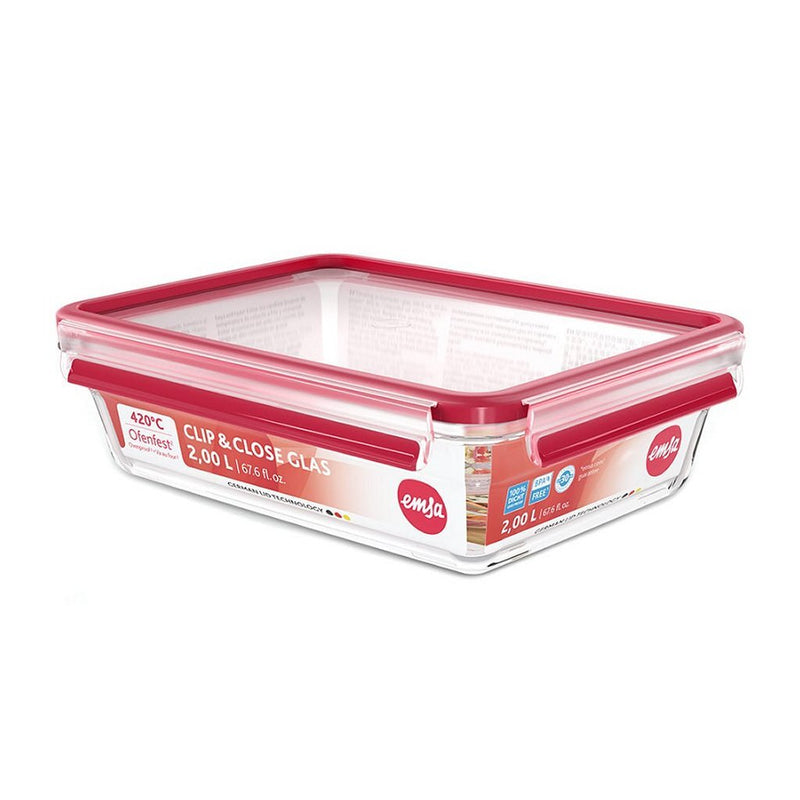 Emsa 513921 Clip &amp; Close Glazen Vershouddoos 2L Rood