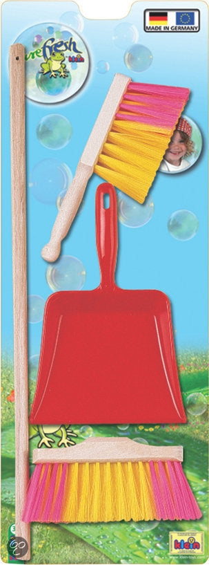 Bezem set 3-delig hout 2 assorti