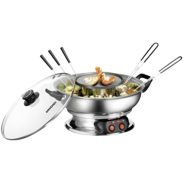 Unold 48746 Elektrische Chinese Fonduepan + 6 Fonduevorkjes RVS