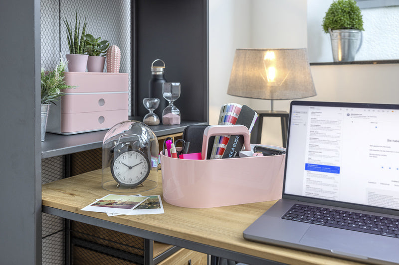 HAN HA-1200-86 Toolbox Loft Mobiele Organiser Flamingo Roze 4 Vakken Met Uitneembaar Plateau Sneeuw