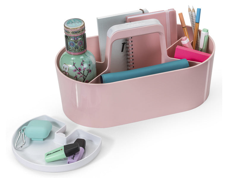 HAN HA-1200-86 Toolbox Loft Mobiele Organiser Flamingo Roze 4 Vakken Met Uitneembaar Plateau Sneeuw
