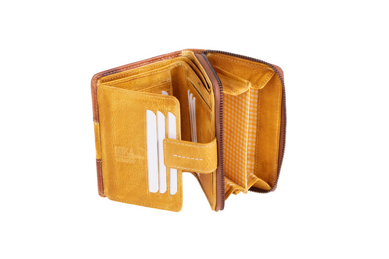 Juscha JU-42183 Portefeuille Mika Bruin/geel RFID Dame 15x11x3,5cm