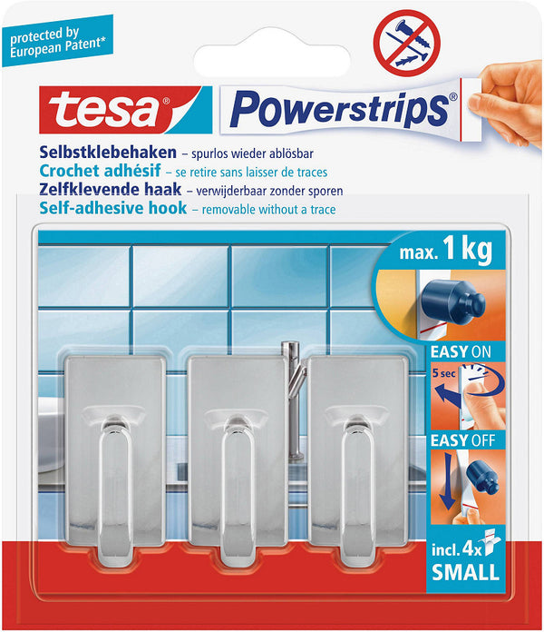 Tesa Powerstrips Small Classic - Chroom 3 stuks