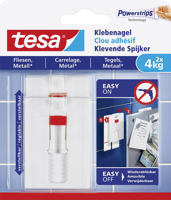 Tesa Verstelbare Klevende Spijker Tegel/Metaal 4KG - 2 stuks