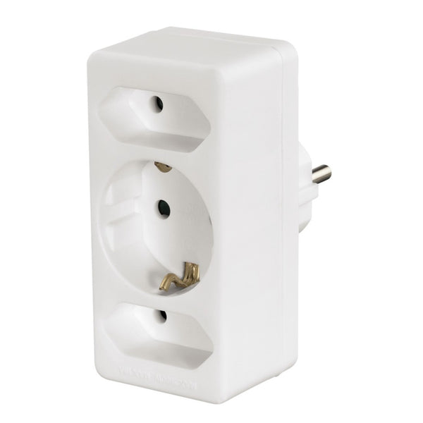 Hama 3-Way Multi-Plug 2 Euro Sockets/1 Socket With Earth Contact White