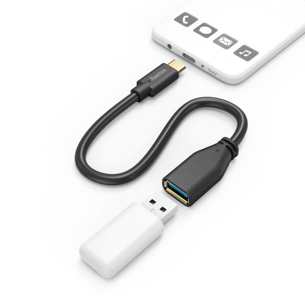 Hama USB Type-C-adapterkabel OTG USB Type-C-stekker - A-bus 15 Cm Zwart