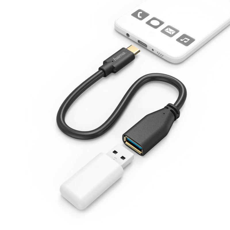 Hama USB Type-C-adapterkabel OTG USB Type-C-stekker - A-bus 15 Cm Zwart