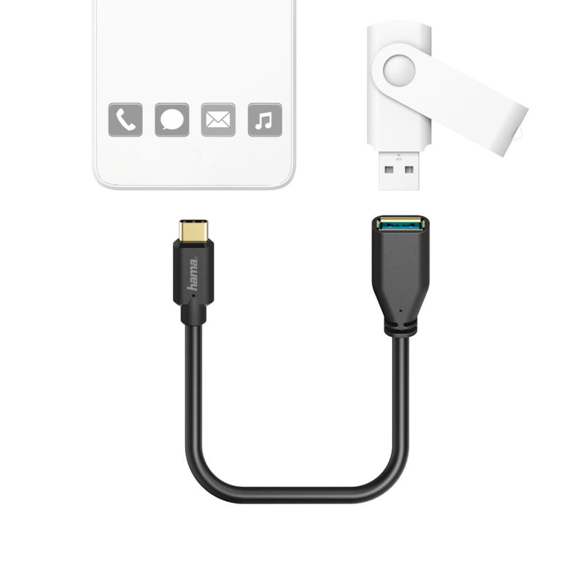 Hama USB Type-C-adapterkabel OTG USB Type-C-stekker - A-bus 15 Cm Zwart
