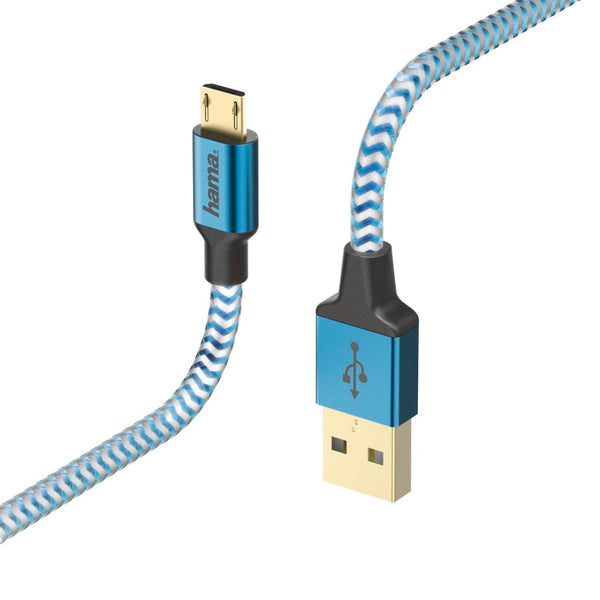 Hama Oplaad-/gegevenskabel Reflective Micro-USB 1,5 M Blauw
