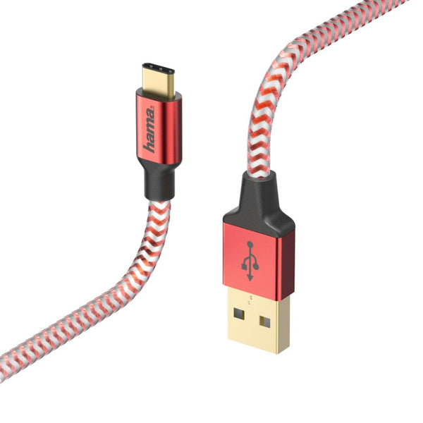 Hama Oplaad-/sync-kabel Reflective USB Type-C - USB-A 1,5 M Rood