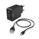 Hama Opladerset Micro USB 3 A Oplader QC 3.0 + Micro-USB-Kabel 1,5 M Zwart