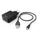Hama Opladerset Micro USB 3 A Oplader QC 3.0 + Micro-USB-Kabel 1,5 M Zwart