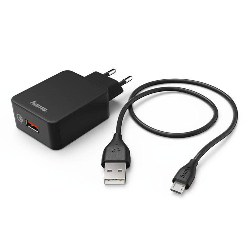 Hama Opladerset Micro USB 3 A Oplader QC 3.0 + Micro-USB-Kabel 1,5 M Zwart