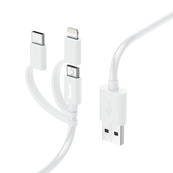 Hama 3in1-micro-USB-kabel Met Adapter Naar USB-C En Lightning 1,0 M Wit