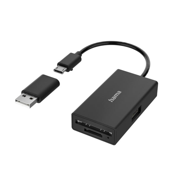 Hama USB-OTG-hub/kaartlezer 3-poorts USB-A SD MicroSD Incl. USB-A-adapter