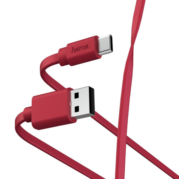 Hama Oplaad-/gegevenskabel Flat USB-A - USB-C 1 M Rood