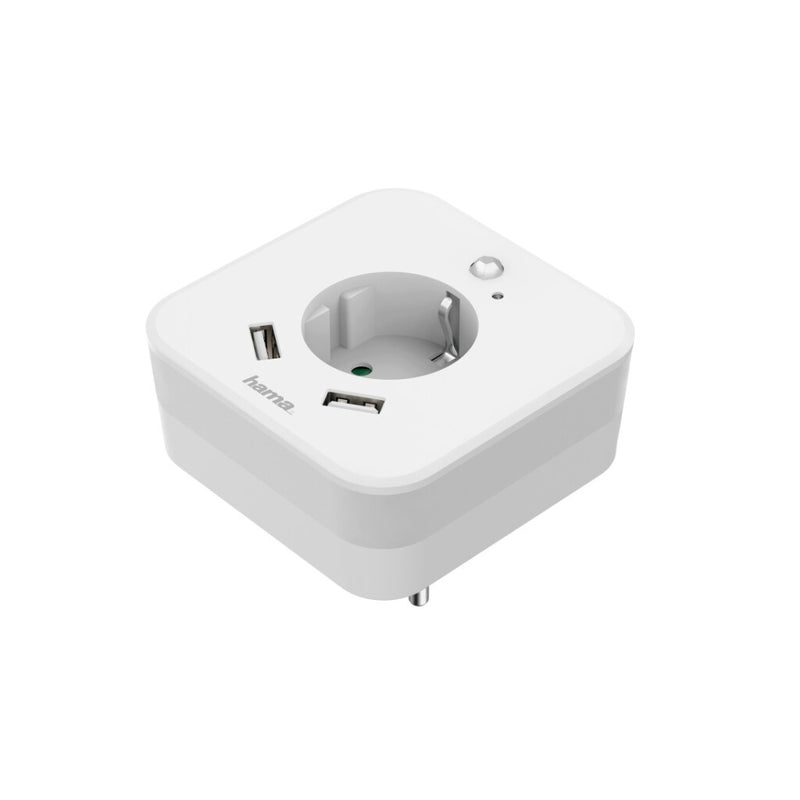Hama Nachtverlichting + Stopcontact En USB 2,4A 2 Uitgangen Helderheidssensor