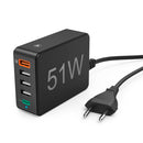 Hama Oplaadstation 51 Watt 5-voudig (1xQC3.0 3xUSB-A 1xUSB-C PD) Zwart