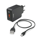 Hama Opladerset Micro-USB Oplader QC 3.0 + Micro-USB-Kabel 1,5 M Zwart