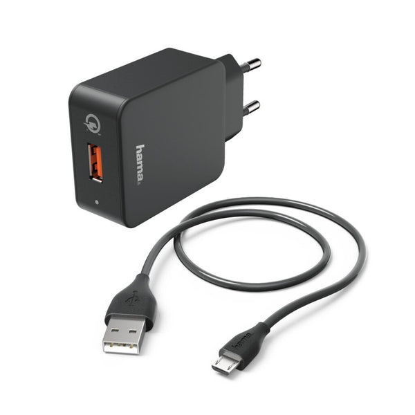 Hama Opladerset Micro-USB Oplader QC 3.0 + Micro-USB-Kabel 1,5 M Zwart