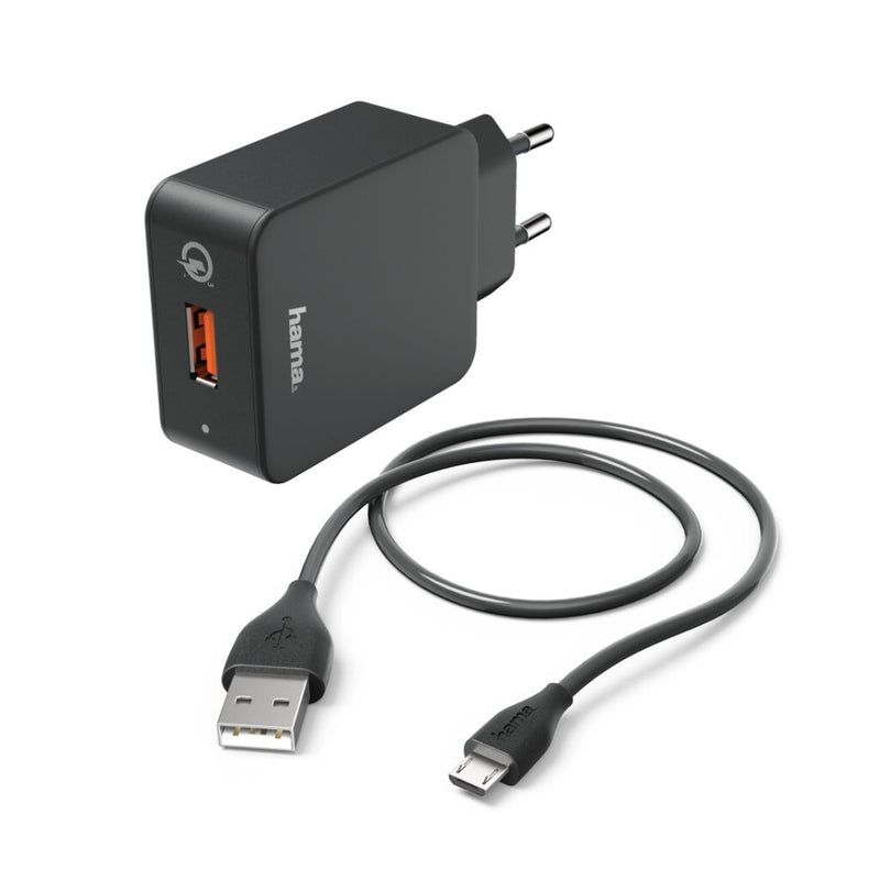 Hama Opladerset Micro-USB Oplader QC 3.0 + Micro-USB-Kabel 1,5 M Zwart
