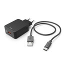 Hama Oplaadset USB-C Oplader QC 3.0 + USB-C-kabel 1,5 M Zwart