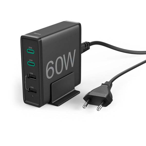 Hama Oplaadstation 60 Watt 4-voudig (2x PD/QC USB-C 2x USB-A) Zwart