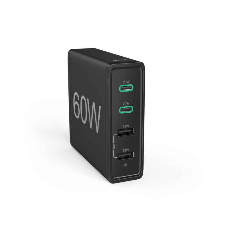 Hama Oplaadstation 60 Watt 4-voudig (2x PD/QC USB-C 2x USB-A) Zwart