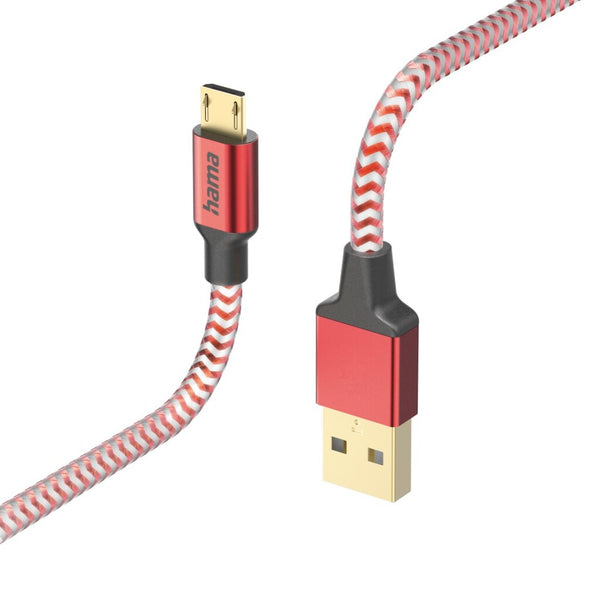 Hama Oplaadkabel Reflective USB-A - Micro-USB 1,5 M Nylon Rood
