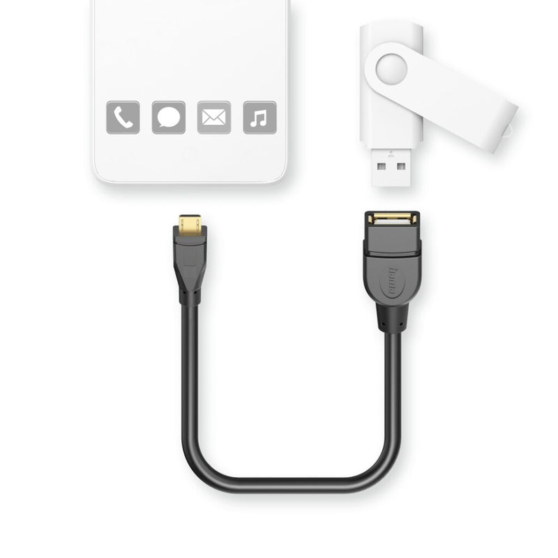 Hama USB-adapterkabel OTG Micro-USB-stekker - USB-A-aansluiting 15 Cm Zwart