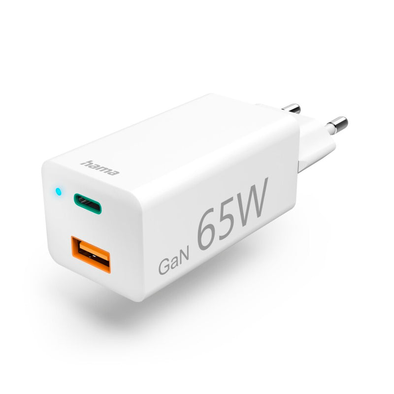 Hama Snellader GaN 1x USB-C PD 1x USB-A QC Mini-oplader 65 W Wit