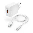 Hama Snellader Met Oplaadkabel USB-C Qualcomm&reg; 19,5 W 1,5 M Wit